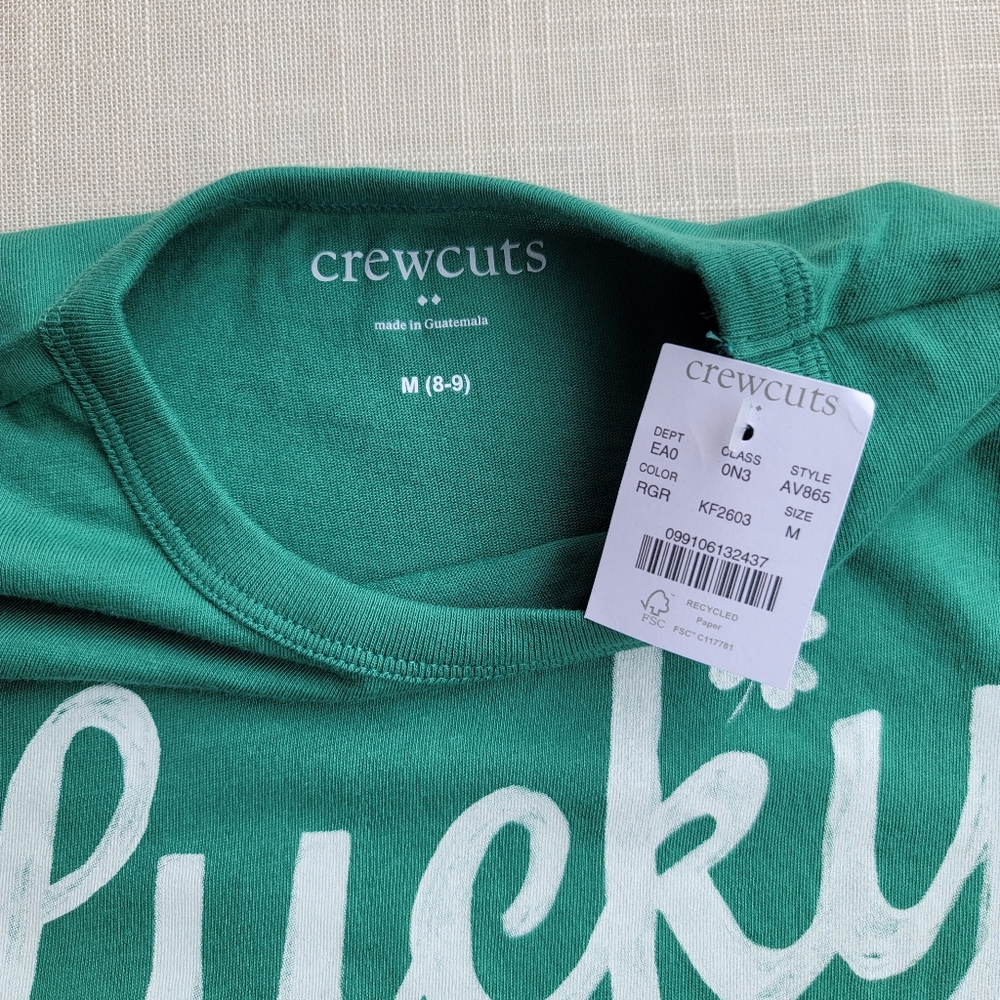 New! J.Crew sz M (8-9) Medium Green Lucky Dude Crewcuts Boys T-shirt NWT - Picture 3 of 7